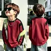 Camiseta de manga comprida para meninos, estilo primavera e outono, com mangas raglan, gola redonda, algodão puro, top básico versátil, camiseta moderna