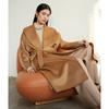 Casaco de Lã Double-Sided com 15% de Cashmere para Mulheres com Gola Fruta Verde Ondulada Estilo Roupão Solto Casaco de Lã com Cadarço
