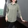 Nova Camisa de Manga Longa Outono 2026 para Mulheres, Roupa de Outono para Mães de Meia-Idade, Blusa Casual Solta Plus Size, Jaqueta Camisa de Linho-Algodão