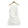 Falda Lápiz Bodycon Plisada Hombros Descubiertos Estilo Hepburn Retro Francés 2026 Vestido Sin Mangas Color Sólido Tirantes Finos Ceñido a la Cintura Adelgazante