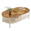 Mesa de Centro Estilo Creme para Sala de Estar, Adequada para Apartamentos Pequenos, Novo Modelo 2026, Mesa Pequena Criativa com Vidro Temperado, Mesa de Centro para Sofá
