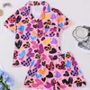 Comercio Exterior Transfronterizo Estilo Europeo y Americano Shorts Cortos Estampados de Manga Corta con Solapas Rosa Ropa Casual Usable Ropa de Casa Pijamas para Mujer Verano