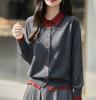 2024 Nova Cor Contraste Falso Duas Peças Cardigan De Malha Feminino Gola POLO Suéter Jaqueta High-end Sense Elegante Lop