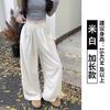 Pantalones Casuales de Pierna Ancha con Cordón para Mujer, Nuevo Estilo Otoño e Invierno 2026, Forro Polar, Cintura Alta, Pierna Recta Holgada, Largos hasta el Suelo, Pantalones Casuales