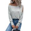 Ropa de Mujer Nueva de Color Sólido de Moda con Hombros Descubiertos y Botones en el Puño Camiseta de Comercio Exterior Europeo y Americano Primavera e Invierno 2023 Amazon Wish