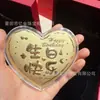 Ornamento de Bolo em Forma de Coração de Ouro Puro 999, Presente de Aniversário e Feriado, Dia da Deusa, Dia dos Namorados Chinês, Presente para Amante