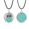 Punto Mayorista Colgante Redondo de Cristal Natural de Búho Collar Joyería Collar Europeo y Americano Colgante de Piedra Natural