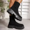 Botines Deportivos Casuales Elásticos Tejidos a Mano de Gran Tamaño para Exportación Transfronteriza para Mujer, Nuevo Estilo Primavera y Otoño 2025, Botines Tipo Calcetín sin Cierre para Mujer