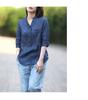 Camisa Artística Vintage de Linho com Decote V para Mulheres, Blusa Estilosa Plus Size Solta com Proteção Solar, Camiseta de Algodão e Linho de Manga Média