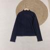 Otoño Nuevo Camiseta de Manga Larga con Cuello Medio Alto a Rayas Versátil Suave Adelgazante Top Base Camiseta Interior de Mujer