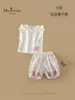 Xiafan Verano Nuevo Estilo Conjunto de Dos Piezas para Bebés y Niñas Clase A, Chaleco Cómodo, Pantalones de Seis Puntos con Retazos Transpirables