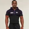 Camiseta con Capucha para Hombre de Fitness de Co-Marca UFC, Alta Elasticidad, Secado Rápido, Adelgazante, para Gimnasio, Entrenamiento de Levantamiento de Pesas y Carrera, Manga Larga