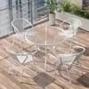 Conjunto de Mesa e Cadeiras Pequenas para Varanda de Três Peças Mesa e Cadeiras de Chá para Lazer Mesa e Cadeiras Externas Mesa Dobrável de Vidro Branco para Pátio Externo