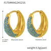 Brincos Oumika de Círculo com Zircônia Colorida Turquesa Azul Brilhante Brincos Elegantes Brincos para o Dia a Dia Aço Inoxidável Banhado a Ouro 18K