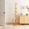 Perchero de pie laminado de madera maciza, popular en dormitorios, para colgar ropa en el dormitorio, sala de estar, entrada y pasillo, también sirve como perchero para bolsas y estante de almacenamiento