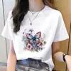 Camisa Base Casual Fashion Juvenil Estampada Estilo Coreano Floral Gola Redonda para Mulheres Top Tendência Ins Manga Curta