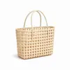 Cesta de Vegetais Tecida à Mão Estilo Coreano Vazada de Rattan Sintético Impermeável para Piquenique, Férias na Praia, Cesta de Banho, Bolsa