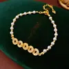 Pulseira com Contas de Pérola, Cobre, Zircônia, Moeda, Novo Estilo Chinês, Versátil, Retrô, Joia de Luxo Leve, Tendência Nacional, Atacado