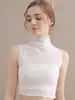 Coleira Alta de Malha Falsa Ningxin Yi Sem Mangas Colete Feminino Primavera/Verão Gola Alta Camada Interna Tubinho com Acabamento de Luxo