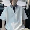 2026 Verano Nuevo Polo de Peso Pesado para Hombre con Bloques de Color y Cuello con Cremallera Camiseta de Manga Corta Corte Holgado Top Corto Ancho para Hombre