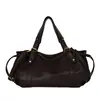 Nova bolsa de ombro vintage com cordão para mulheres, bolsa de mão para o dia a dia de grande capacidade, bolsa de ombro simples e versátil com textura de couro genuíno