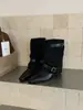 Botas de pierna de pantalón con tacón grueso, suela gruesa, estilo coreano old money, muy bonitas, punta cuadrada, cuero empalmado, hebilla, Botas Vaqueras Occidentales, Novedad Otoño 2026