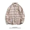 Camisa a Cuadros Retro para Hombre Estilo Hong Kong Temperamento Casual Cárdigan Superior Manga Larga Cuello Solapa Camisa Venta al por Mayor