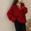 Suéter Extra Grande con Cuello en V Torcido para Mujer 2025 Otoño e Invierno Nuevo Estilo Suave Jersey Tejido Holgado Ropa Exterior