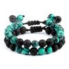 Pulsera de dos piezas de piedra volcánica cilíndrica de 8 mm con ojo de tigre de piedra natural para hombre, traje de pulsera de nuevo diseño transfronterizo de gran venta