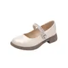Zapatos Mary Jane de Estilo Nuevo para Mujer Primavera 2026, Zapatos de Suela Fina, Punta Cuadrada, Tacón Grueso, Decoración de Perlas, Zapatos de Piel Estilo Dama Gentil