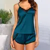 Novo Pijama de Suspensório Feminino de Cor Pura para o Verão Sexy Decote V Conjunto de Duas Peças Exportação Tamanho Grande Confortável Solto Roupas de Casa