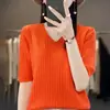 Suéter interior de punto para mujer de manga corta, nuevo top de punto 2025 para mujer, adelgazante, fino, manga media, transfronterizo, primavera, cuello en V