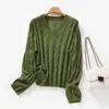 Suéter de punto de lana de terciopelo con cuello en V retorcido estilo vintage para mujer, suéter fino de manga larga para otoño e invierno, capa base cálida