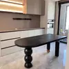 Mesa de Jantar e Cadeiras Simples Francesas de Madeira Maciça Preta Estilo Nórdico Meio do Século Mesa de Jantar Semi-Oval tipo Ilha Contra a Parede Mesa Longa Criativa