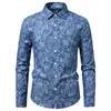 Novedad Otoño e Invierno Camisa para Hombre Amazon Estampado de Flor de Anacardo Retro Americano Mezclilla Manga Larga Top para Hombre