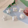 Pendientes plateados Plata Cuadrado Graffiti Gato Lindo para Mujer Aguja de Plata Pequeños de Alta Gama Estrella de Cinco Puntas Mariposa Pendientes