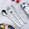 Talheres portáteis estilo coreano talheres portáteis banhados a titânio Cor 3 Peças conjunto de colher e hashis de aço inoxidável 304