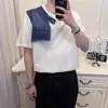Camiseta de Manga Corta con Parches de Mezclilla Desmontables de Alta Gama para Hombre, Nuevo Estilo de Verano, Top Redondo Fresco y Moderno