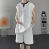 Conjunto Esportivo de Camiseta sem Mangas Falso Duas Peças para Homens, Conjunto de Duas Peças Tendência de Verão Estilo Americano com Colete Waffle e Shorts