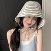 Nuevo Sombrero de Pescador de Ala Ancha Rayado Estilo Francés para Mujer, Protección Solar de Verano, Transpirable, Sombrero Adelgazante de Rostro, Sombrero Bucket Cubre Rostro