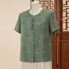 Camisa de Verano para Mamá, Top Estampado de Manga Corta para Mujeres de Mediana Edad y Mayores, Nueva Camisa Estilo Chino para Abuela, Cárdigan, Ropa de Camiseta