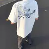 Camisetas Bordadas Florais de Manga Curta da Marca High Street Americana para Homens e Mulheres, Tendência de Verão Marca Retro Soltas e Versáteis Camisetas de Casal