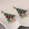 Pendientes de árbol de Navidad diseño de nicho femenino moda pendientes de Navidad exquisitos aleación aceite vertido diamante pendientes de alta gama