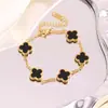 Set Brillante de Trébol de Cuatro Hojas Acero de Titanio Chapado en Oro Real Impermeable No se Desvanece Pulsera Brillante Collar Pendientes Venta Directa de Fábrica