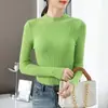Camada Base Feminina de Gola Alta 2026 Outono/Inverno Novo Suéter Justo de Manga Longa Slim Fit Top Curto de Tricô Roupa Íntima