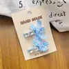 Grampo de Cabelo Xadrez Azul Estilo Fresco com Laço de Strass, Presilha Versátil Doce e Fofa para Franja, Novo Acessório de Cabelo