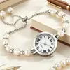 Pulsera de perlas superventas transfronteriza, reloj de cuarzo con números romanos para mujer, disponible en stock, tres colores para elegir