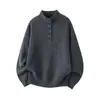 Suéter Hanlu japonés retro básico de cuello medio para hombre, estilo otoño e invierno, tejido de punto con botones y bloques de color simples