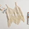 Blusa Bohemia Bordada Crochet Calada Borla Corta Tejida Cuello en V Top Sexy Chaleco