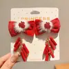 Grampo de Cabelo Vermelho de Ano Novo para Meninas, Presilha de Cabelo Infantil Fofa Estilo Antigo, Acessório de Cabeça Festivo de Ano Novo, Grampo de Cabelo com Atmosfera Alegre, Acessório de Cabelo
